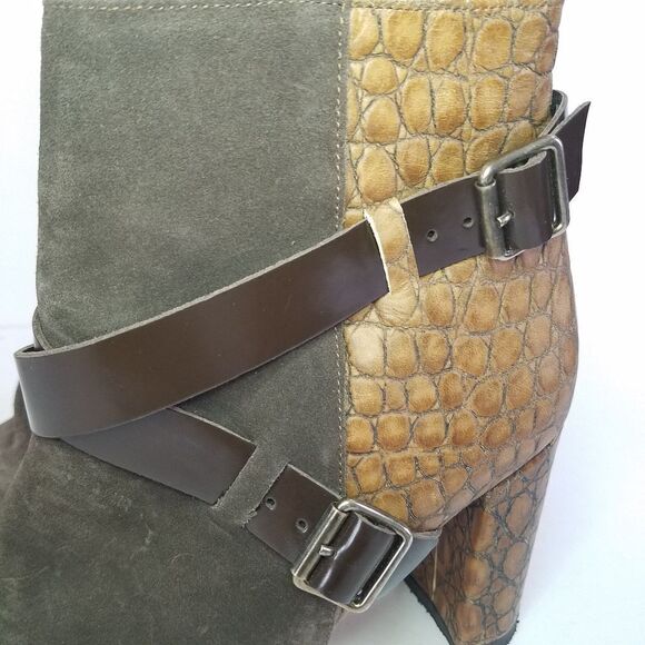 Prezioso Italian Nappa Leather Sued Alligator Strappy Buckle Block Heel Bootie 9 - Picture 10 of 16